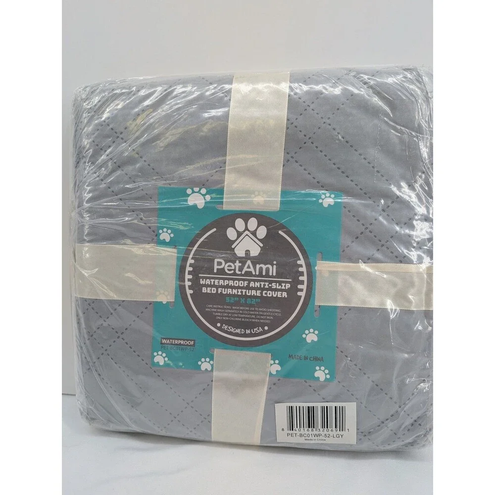 PetAmi Waterproof Anti-Slip Quilted Dog Bed Furniture Cover Grey 52 x 82